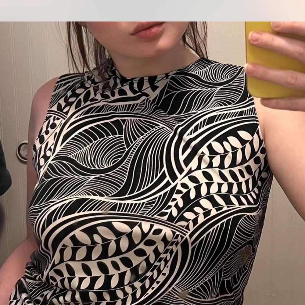 Black and White Y2K High Neck Funky Tank